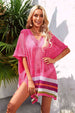 Rainbow Stripe Openwork Slit Cover-Up Bazaarbey