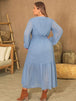 Plus Size Pol Tie Neck Balloon Sleeve Maxi Dress -BazaarBey - www.shopbazaarbey.com