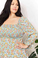  Floral Smocked Flounce Sleeve Square Neck Dress -BazaarBey - www.shopbazaarbey.com