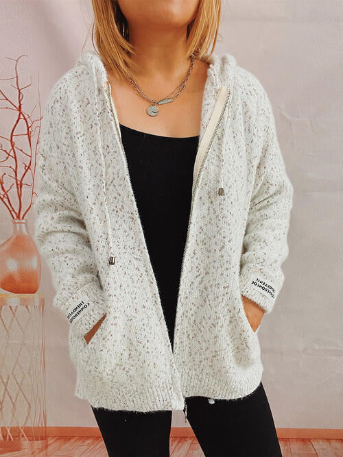 BazaarBey Zip Up Drawstring Long Sleeve Hooded Sweater Bazaarbey