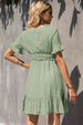Smocked Waist Flounce Sleeve Ruffle Hem Dress -BazaarBey - www.shopbazaarbey.com
