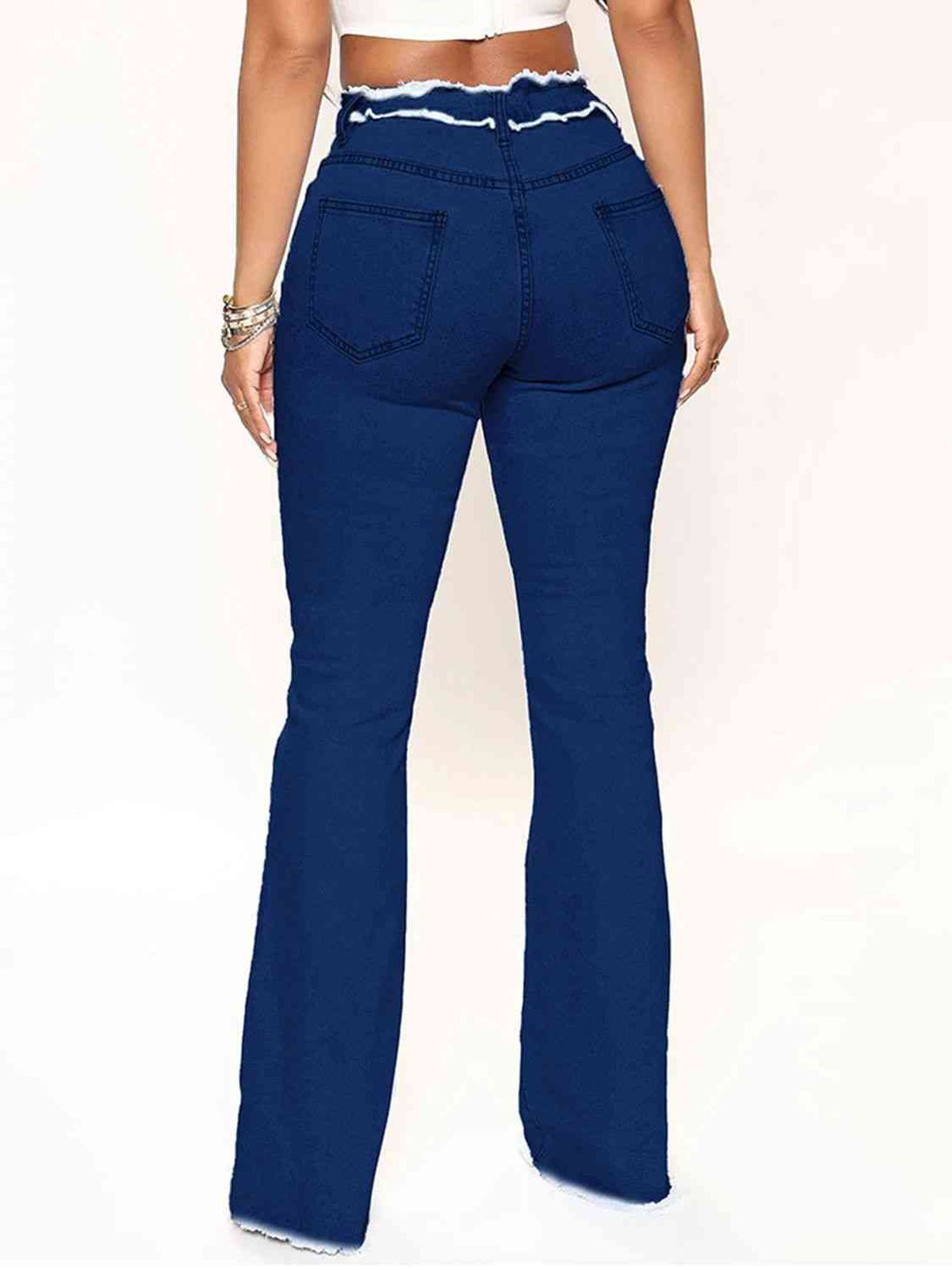 Striped Raw Hem Jeans Trendsi