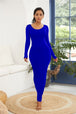 Round Neck Long Sleeve Maxi Wrap Dress -BazaarBey - www.shopbazaarbey.com