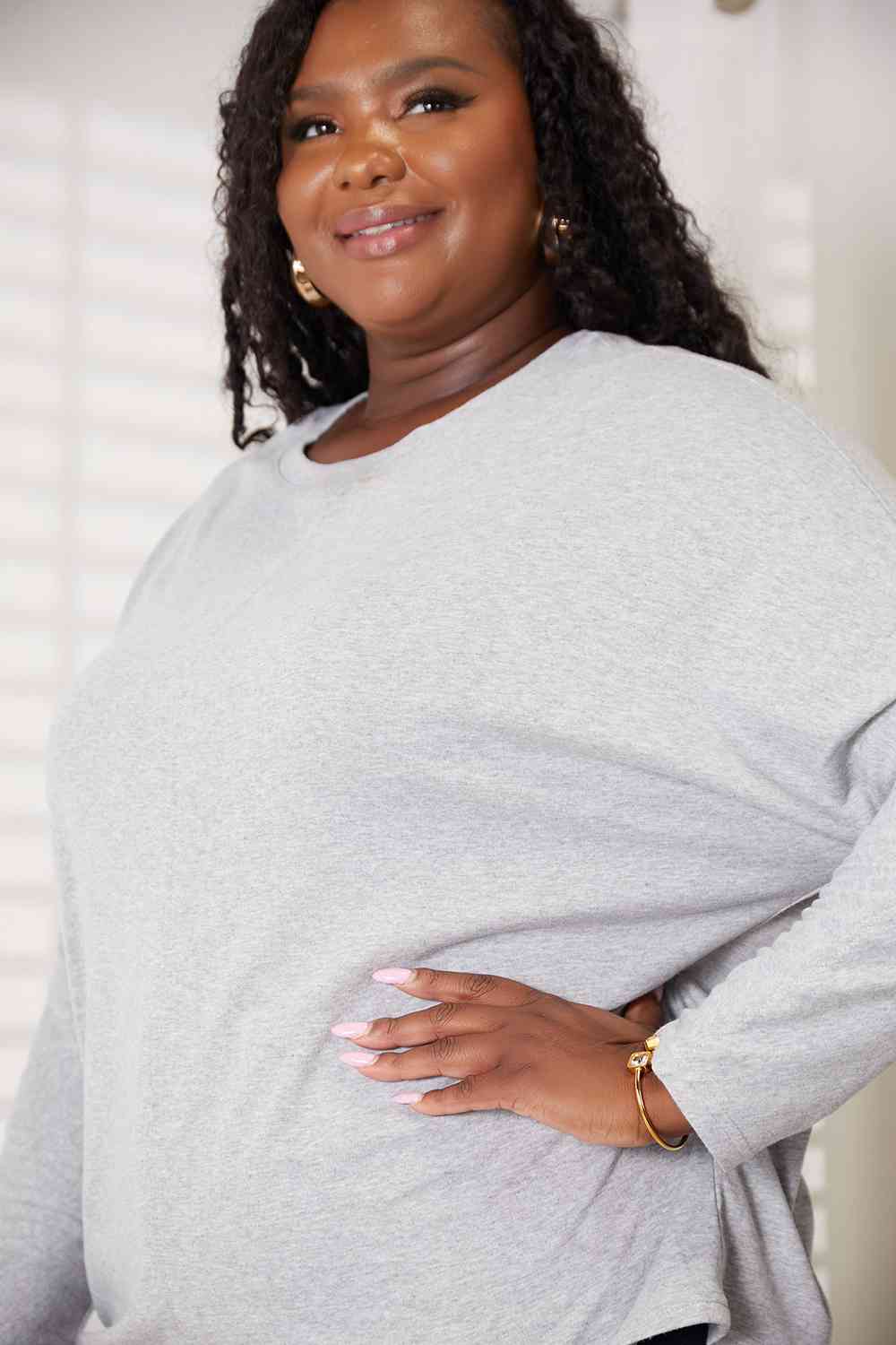  Seam Detail Round Neck Long Sleeve Top Trendsi