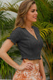 Buttoned Frill Hem Cropped Knit Top Trendsi