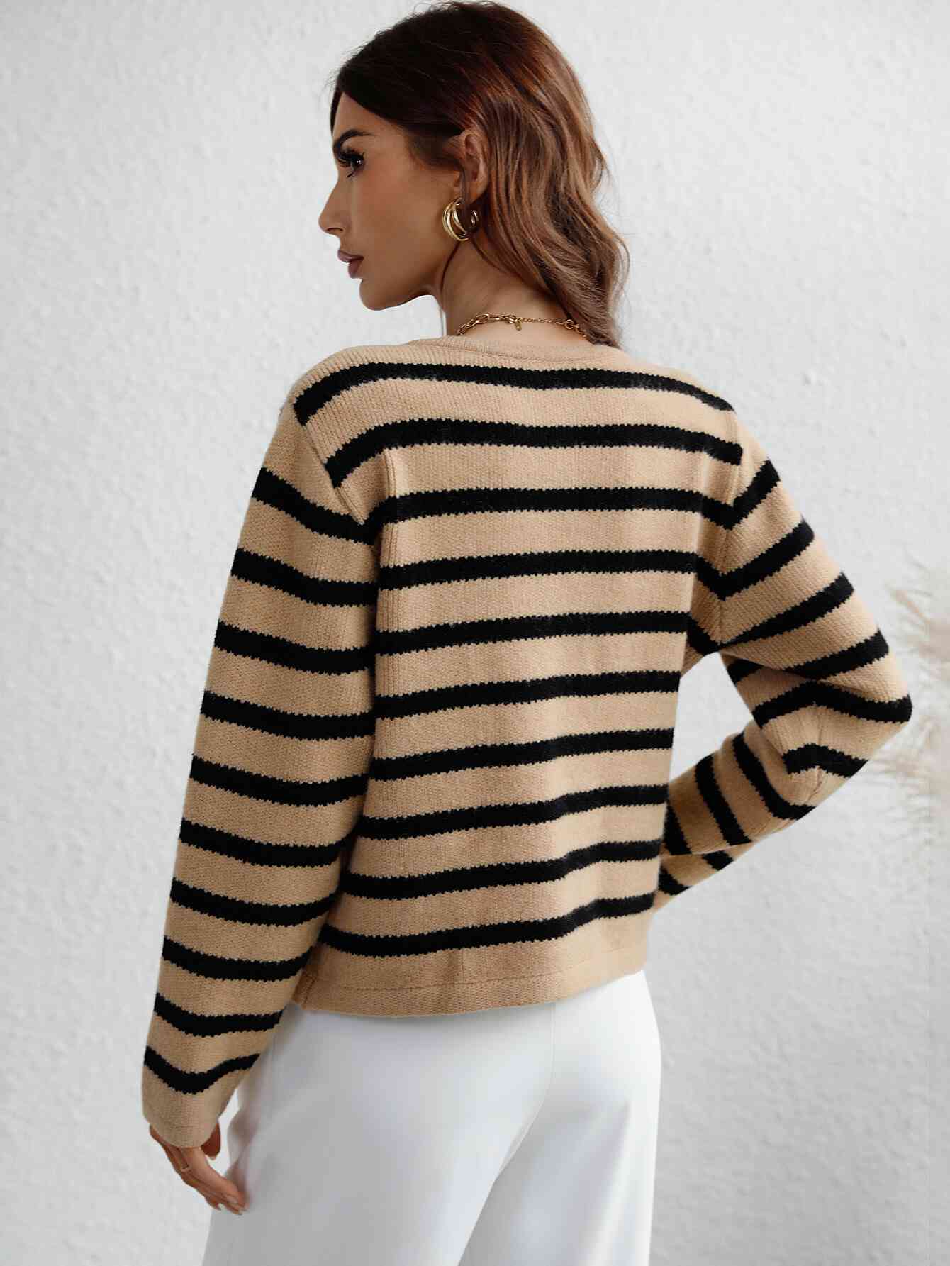  Striped Button Front Cardigan Trendsi