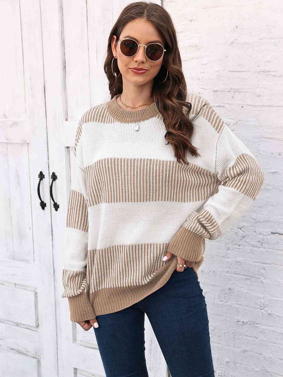 Full Size Round Neck Drop Shoulder Sweater Bazaarbey