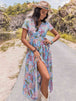 Floral V-Neck Slit Dress -BazaarBey - www.shopbazaarbey.com