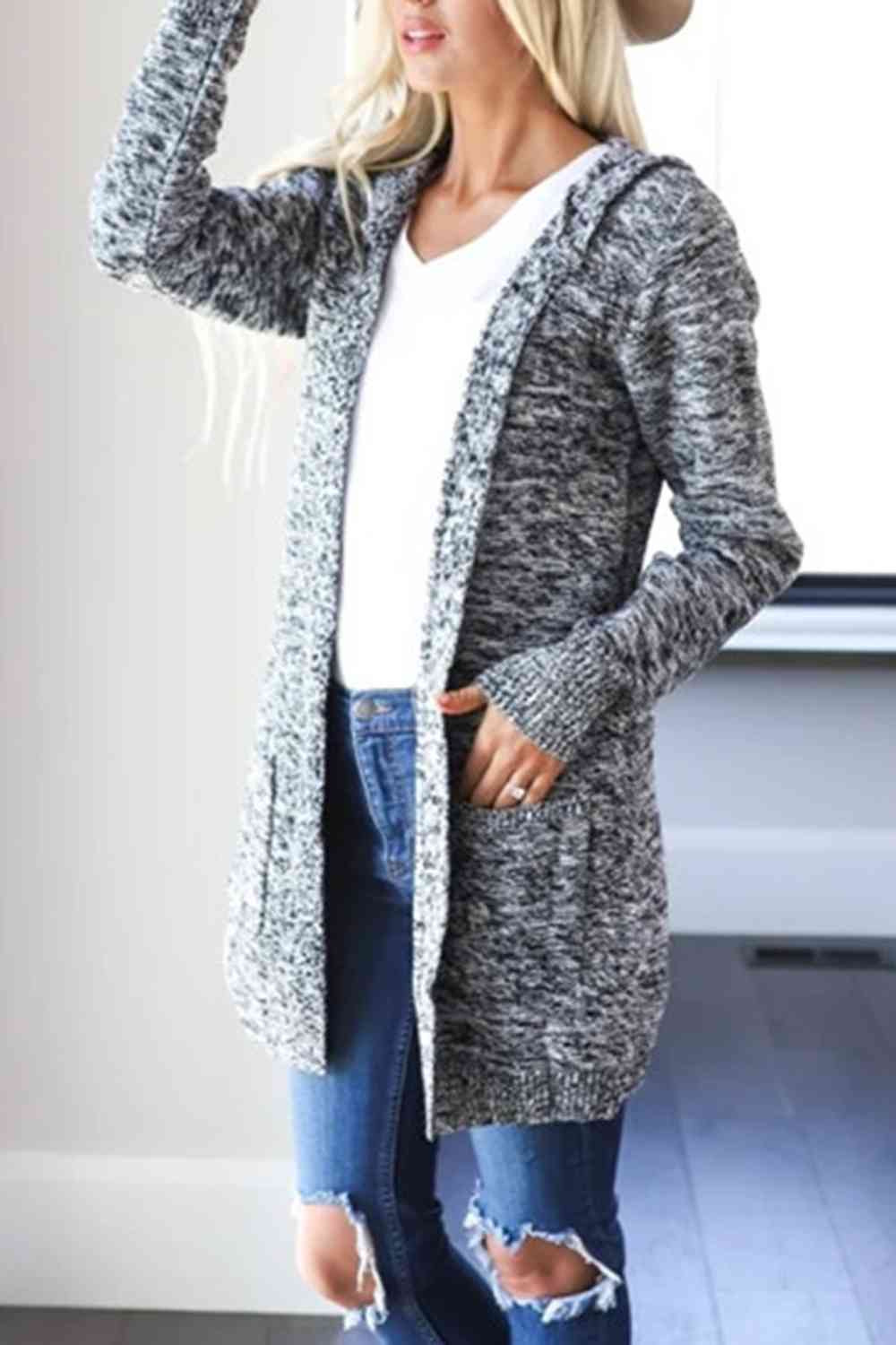 Heathered Open Front Cardigan with Pockets Bazaarbey