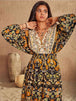 V-Neck Smocked Balloon Sleeve Dress -BazaarBey - www.shopbazaarbey.com