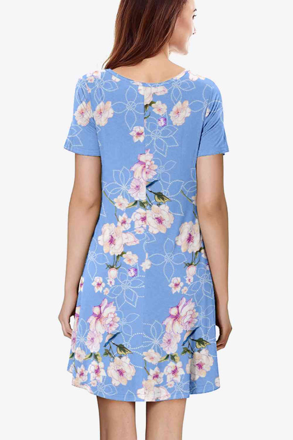 Floral Round Neck Short Sleeve Dress -BazaarBey - www.shopbazaarbey.com