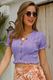 Buttoned Frill Hem Cropped Knit Top Trendsi