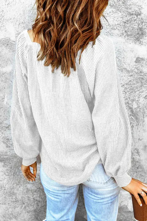 Square Neck Waffle-Knit Top Trendsi