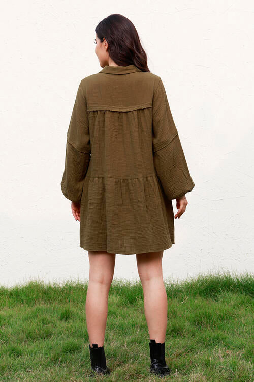 Ruffle Hem Balloon Sleeve Mini Dress -BazaarBey - www.shopbazaarbey.com