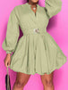 Notched Button Up Balloon Sleeves Dress -BazaarBey - www.shopbazaarbey.com