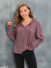 Waffle-Knit Drawstring Drop Shoulder Hoodie Trendsi