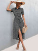 Printed Tie Waist Short Sleeve Shirt Dress -BazaarBey - www.shopbazaarbey.com