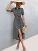 Printed Tie Waist Short Sleeve Shirt Dress -BazaarBey - www.shopbazaarbey.com