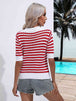 Striped  Half Sleeve Knit Top Trendsi