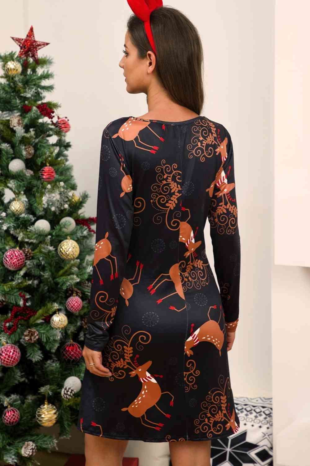 Full Size Christmas Long Sleeve Dress -BazaarBey - www.shopbazaarbey.com