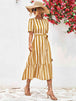 Striped Tie Belt Round Neck Puff Sleeve Dress -BazaarBey - www.shopbazaarbey.com