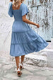 Smocked Square Neck Frill Trim Dress -BazaarBey - www.shopbazaarbey.com