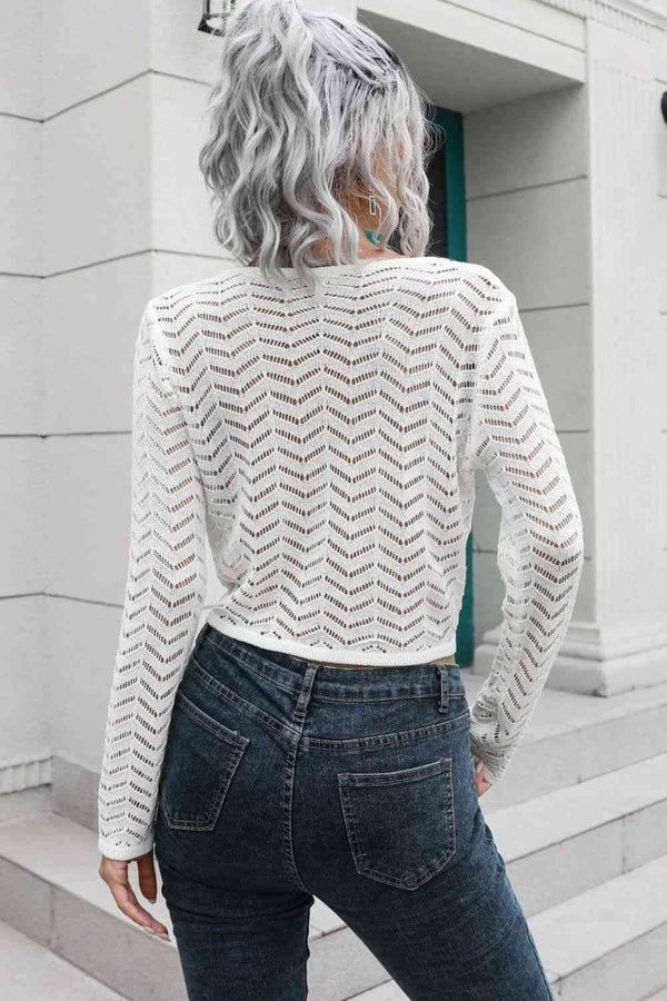 Drawstring V-Neck Long Sleeve Knit Top Trendsi