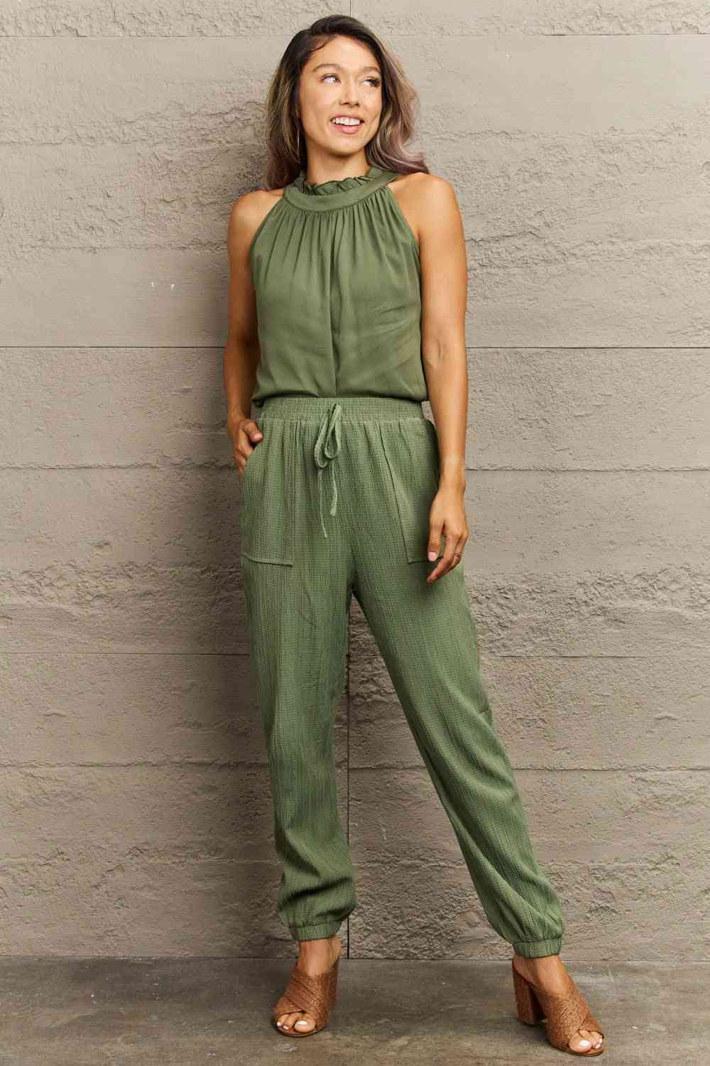 Tie Waist Long Pants with Pocket Bazaarbey