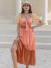 Color Block Tie Front Smocked Midi Dress -BazaarBey - www.shopbazaarbey.com