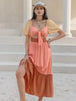 Color Block Tie Front Smocked Midi Dress -BazaarBey - www.shopbazaarbey.com