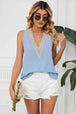 Contrast Trim Plunge Sleeveless Blouse Bazaarbey