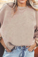 Ribbed Round Neck Drop Shoulder Sweatshirt Bazaarbey