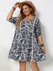 Plus Size Printed V-Neck Half Sleeve Mini Dress -BazaarBey - www.shopbazaarbey.com