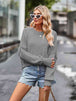 Dropped Shoulder Round Neck Long Sleeve Knit Top Trendsi