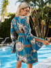 Printed Tie Belt Slit Flare Sleeve Dress -BazaarBey - www.shopbazaarbey.com
