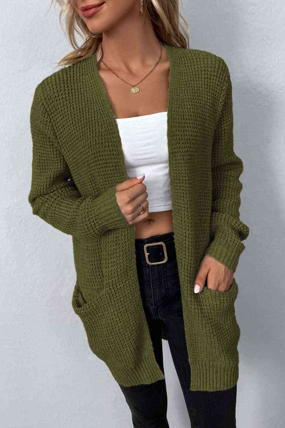 Rib-Knit  Pocketed Cardigan Trendsi