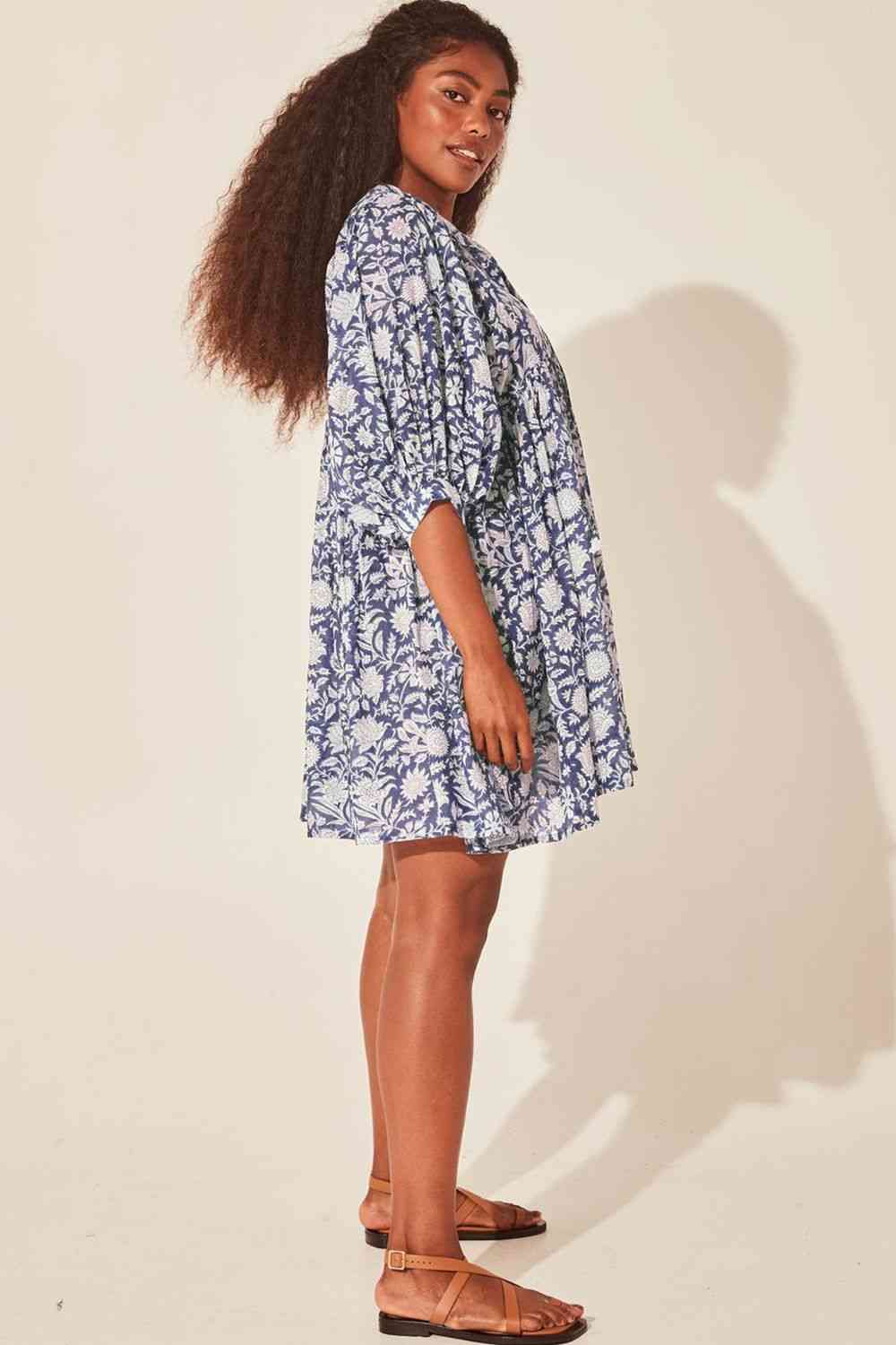 Floral Tie Neck Lantern Sleeve Dress -BazaarBey - www.shopbazaarbey.com