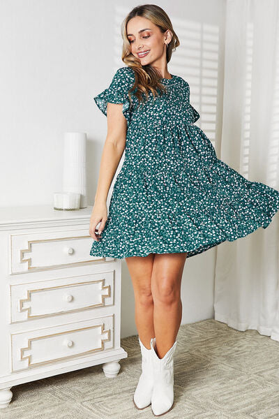  Short Flounce Sleeve Tiered Dress -BazaarBey - www.shopbazaarbey.com