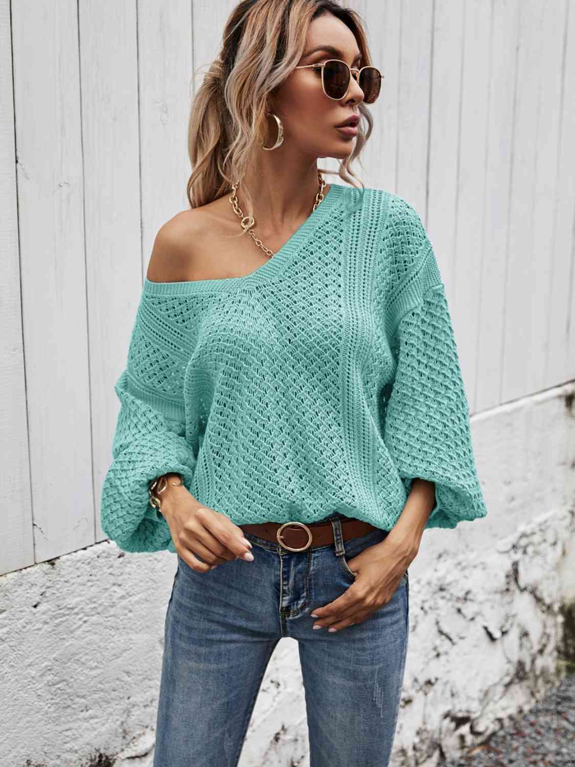 V-Neck Dropped Shoulder Sweater Bazaarbey