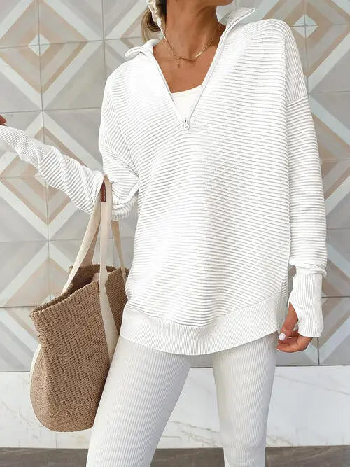 Half Zip Long Sleeve Knit Top Bazaarbey