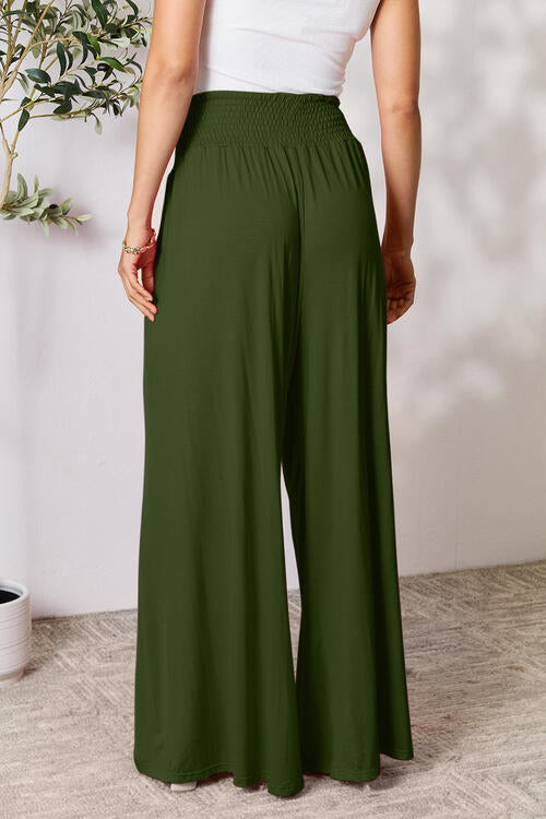   Smocked Wide Waistband Wide Leg Pants Bazaarbey