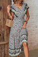  Floral Ruffled Plunge Dress -BazaarBey - www.shopbazaarbey.com