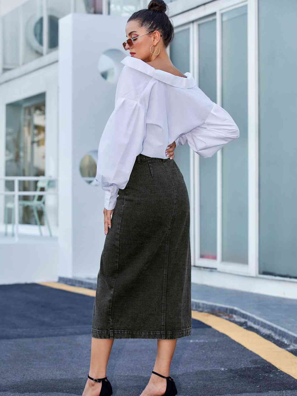 Button Down Denim Skirt Bazaarbey