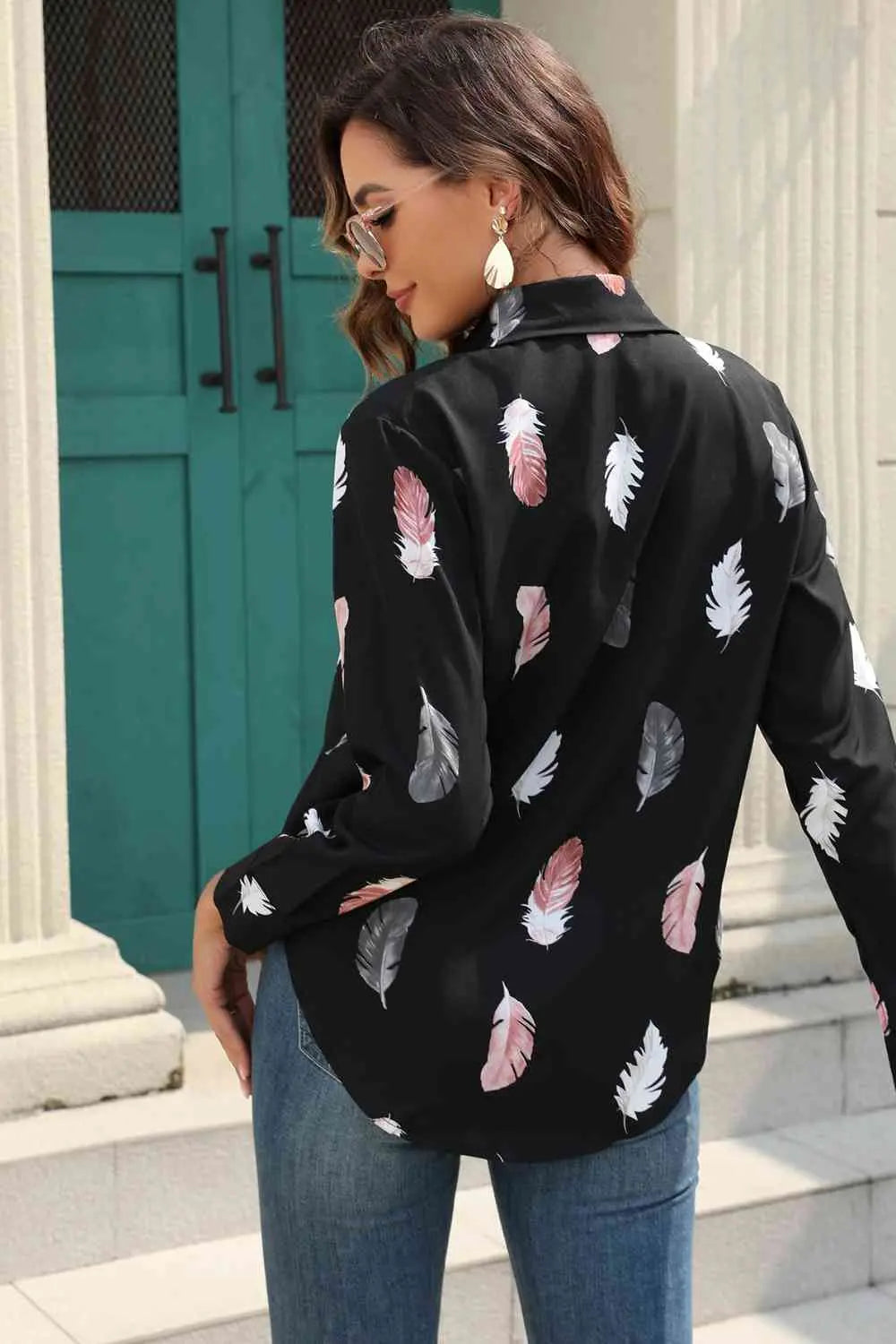 Printed Collared Neck Buttoned Shirt Bazaarbey
