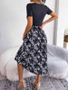 Printed Round Neck Pleated Dress -BazaarBey - www.shopbazaarbey.com