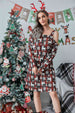 Christmas Asymmetrical Neck Long Sleeve Dress -BazaarBey - www.shopbazaarbey.com