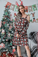 Christmas Asymmetrical Neck Long Sleeve Dress -BazaarBey - www.shopbazaarbey.com
