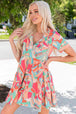 Multicolored Tie Neck Short Sleeve Tiered Dress -BazaarBey - www.shopbazaarbey.com
