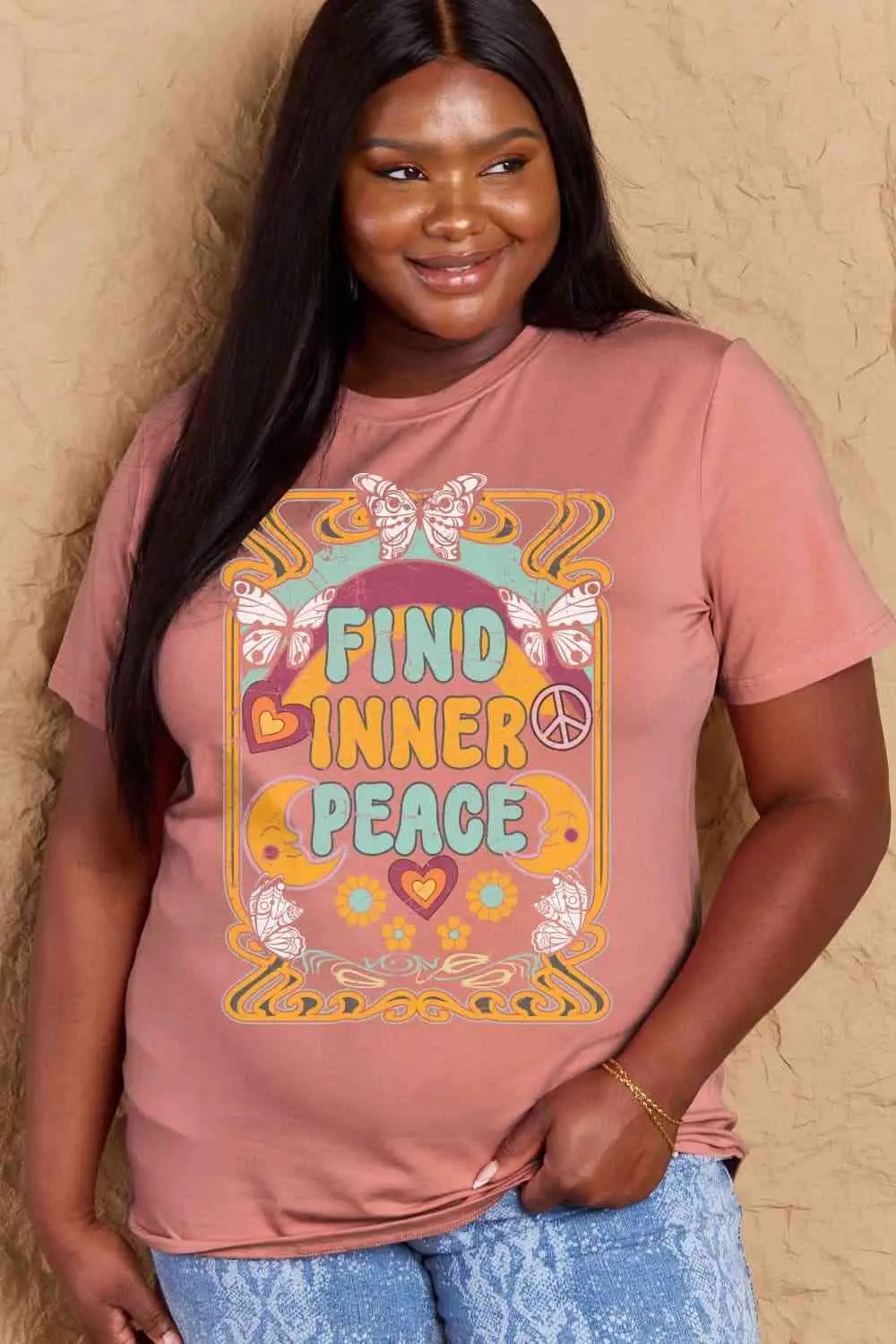 Full Size FIND INNER PEACE Graphic Cotton T-Shirt Bazaarbey