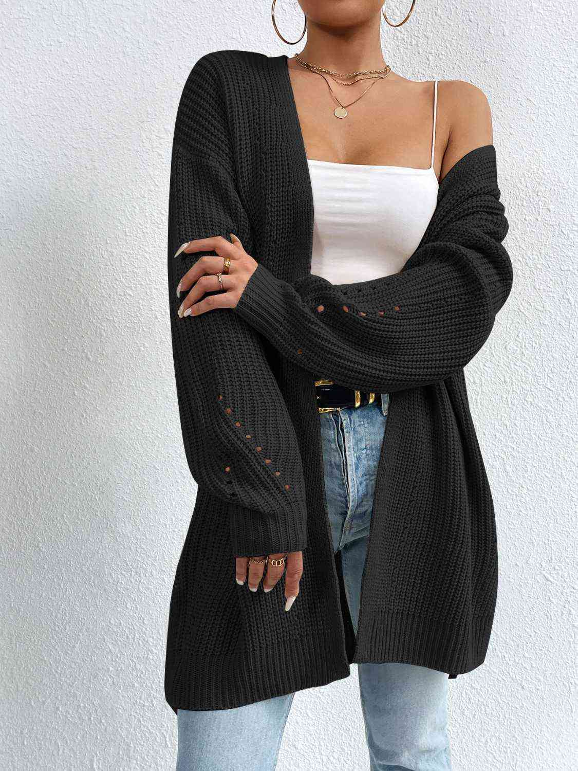 Open Front Dropped Shoulder Slit Cardigan Bazaarbey